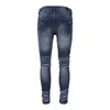 Jeans pour hommes High Street Mode Hommes Rétro Bleu Foncé Stretch Skinny Ripped Rouge Paisley Patché Designer Hip Hop Marque Pantalon