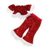 Set di abbigliamento 1-6 anni Neonate Set di vestiti di Natale Cosplay Pelliccia di Babbo Natale con paillettes Manica corta con spalle scoperte e pantaloni Costume per bambini 231122