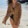 Kvinnors badkläder 2023 Cover-ups Summer Women Beach Wear Brown Tunic Dress Bikini Bath Sarong wrap kjol Baddräkt Cover Up Leopard Print L 5