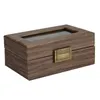 Jewelry Pouches 3 Slot Watch Display Storage Case Wood Grain Vintage Wooden Boxes Soft Felted Interior Dustproof Organizer Holder