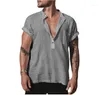 Camicie casual da uomo camicia manica corta colletto estivo in lino sciolto per uomo top abbigliamento streetwear colore grigio