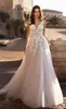 Vintage V Neck Beach Wedding Dresses Backless Appliced ​​Lace Tulle 3d Floral Bridal Gowns Vestido de Novia Plus Size 328 328