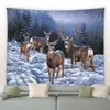 Tapestries Elk in Winter Forest Tapestry Wild Animal Deer Christmas Tapestries Wall Hanging Home Art Decor Blanket for Bedroom Living Room 231122