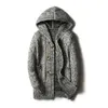 Men's Sweaters Mid Length Hooded Cardigan Sweater Thickened Fashion Horn Button Large Casual Knitted Coat