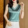 Damen Tanks Camis 1113 Office Lady Satin Tank Top Damen VAusschnitt Elegant Outwear Damen Ärmellos T Shirt Slim Silk Basic Femme Sommer 230422