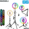 Cabeças flash 12in 30cm selfie anel luz rgb tripé suporte de telefone p ografia ringlight círculo preenchimento led cor lâmpada trepied maquiagem dr dhnas