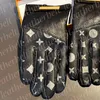 Letter Print Five Fingers Gloves for Men Designer Black Leather Mittens Outdoor Warm Plush Touch Screen Gloves Driving Cycling Glove