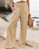 Women's Pants Casual Chic Feather Print High Waist Wide Leg Pocket Shirred Design Daily Vacation Fashion