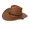 Szerokie brzegowe czapki wiadro duże sztuczne skórzane kowbojowy kapelusz męski kawa filcowa kawa filcowa dla mężczyzn dla mężczyzn kobiety Fedora Swanowing 230421