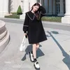 Casual Dresses Women Fashion Beading Black Dress 2023 Spring Autumn Long Sleeve Elegant Sweet Loose Korean Mid-long Hoodie 6609