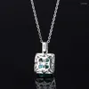 Pendants Spring Qiaoer Vintage 925 Sterling Silver 10 10MM Square Cut Synthesis Ruby Sapphire Emerald Paraiba Tourmaline Pendant Necklace