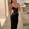 Casual Dresses Boofeenaa Skär ut Deep V Backless Long Maxi Dress 2023 Summer Black Blue Elegant Sexy Party for Womens C70-DZ26