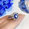 Rings de cluster Ring de luxo anel de safira feminina Funcy Pedra Gemstone Abertura de alta qualidade Abertura Micro conjunto de zircon Party Birthday Wedding