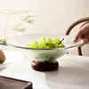 Piatti Vassoio di frutta in vetro Base in legno di gomma Tavolo da tè per la casa Luce Piatto da dessert di lusso con piede alto