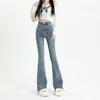 Jeans pour femmes sud-coréens printemps pour femmes taille haute hiver minceur deux boutons double poche pantalon légèrement évasé