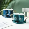 Mugs Modern Couple cup Ceramic with Tray Christmas Gift For Engagement Wedding Bridal Coffee Cup Set Drinkware Breakfast 231122