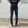 Männer Jeans High Street Fashion Männer Retro Schwarz Grau Elastische Skinny Fit Zerrissene Marke Patch Designer Hip Hop Hosen hombre