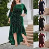 Casual Dresses Women'S Party Sexy Velvet Dress Fashion Female Solid Color V Neck Long Sleeve Sheath Plus Size