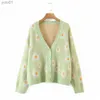 Kvinnors tröjor KPytomoa Femme Fashion Print Soft Sweater Ladies Full Sle Floral Single Little Daisy V-Neck Pull Oversize Cardigan Streetwearl231122