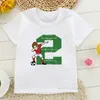 T-shirts jongens 1-10e verjaardag groen nummer t-shirts kind dab voetballer grafische print korte mouw kleding kinderen voetbal tops 230422