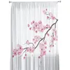 ドレープカーテン日本ピンクの花の桜の花の白い薄いカーテンリビングルームチュール窓ボイルヤーンショートベッドルーム