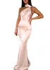 Elegant Turquiose Pink Plus Size Mermaid Evening Dresses for Women Halter Neck Backless Sweep Train Prom Dress Formal Wear Birthday Special Occasions Gowns