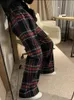 Spodnie damskie Capris wełniane spodnie kobiety vintage kratą jesień i zimowy styl brytyjski w wysokim poziomie luźne proste spodnie kobiety swobodne 230422