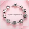 Bracelets de charme Bracelets de fleurs de Sakura rose Pan Dora Designs 925 argent mode amour coeur en forme de cristal strass opale perles charme Dhswb