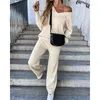 Calças femininas de duas peças com decote em v manga longa conjunto de bolso superior elegante feminino agasalho outono inverno y2k roupas chiques streetwear