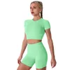 Yoga shorts Women Workout Sets Yoga Outfits, Short Sleeve Crop Top High Waisted Running Short Pants Gym Clothes Tracksuit, 2-Piece M Hot P