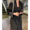 Women's Suits Woman's Autumn/winterVintage Casual Short Acetate Satin Blazer Suit Coats Black Hepburn Style Loose For Woman