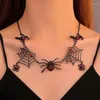 Pendant Necklaces Gothic Exaggerated Black Spider Web Necklace Fashion Retro Personality Unique Design Jewelry Halloween Gift