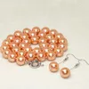 Collier boucles d'oreilles ensemble Design Original exquis simulé-perle coquille ronde 12mm perles Orange femmes bijoux 18 pouces B2328