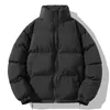 Men's Jackets Winter Jacket Solid Color Thicken Warm Zipper Coats Turn-down Collar Casual Outerwear Women Unisex