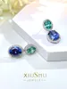 Stud Earrings Fashionable Light Luxury Contrast Oval 925 Pure Silver Ear Studs Inlaid With High Carbon Diamond Versatile For Women