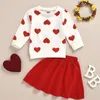 Kläder sätter barnkläder flickors höst- och vinterkjol set långärmad söt kärlek topp fast färg kort två bitar
