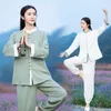 Active Sets Chinese Style Women Tracksuit Yoga Tai Chi Martial Arts Suit Cotton Linne Loose Shirt Pant Meditation Kungfu Casual Athletic Set