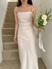 Casual Dresses Luck A Women Summer Sleeveless Stain Party Dress White Black Sexy Slim Wedding Korean 2023 Midi