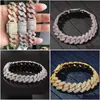 Catena Nuovo arrivo Personalizzato Oro Bling Diamante Mens Bracciale a catena a maglia cubana Iced Out Cubic Zirconia Curb Bracciale Catene Gioielli Dhqcj