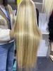 シルキーストレートビルマ人髪2トーンピアノカラーハニーブロンドレースフロントウィッグプリクロックヘアライン