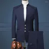 Men's Suits Single Costume Stand Up Collar Suit 3 Piece Set Wedding Party Dress Plus Size Blazer Coat Pants Vest Black Blue Red