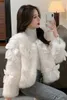 Kvinnorjackor Autumn and Winter Fashion Plush Female Outerwear Solid All-Match Bow Short Coat 2023 Warm French Women Cardigan Jacket