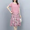 Zweiteiler Kleid Zweiteiler Damen Sommer Chiffon Print Hemd und Midi Röcke 2er Set Damen Koreanisch Casual Büro Rock Anzug 5XL E68 230422