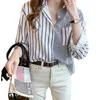 Women's Blouses Color-blocking Vertical Stripe 2023 Korean Loose Casual Lapel Long-sleeved Shirt Woman Blouse Women