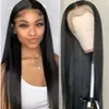 Smooth Black Synthetic Lace Front Wigs Half Hand Tied for Women Heat Resistant Fiber Hair Straight Wig Soft Daily Wig