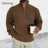 Męskie swetry vintage suwak z suwakiem męski sweter sweter swobodny długie rękawy dzianiny