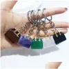 Keychains Lanyards Women Bag Shaped Charms Keychains Natural Healing Crystal Amethyst Rose Quartz Gemstone Pendant Key Rings Gift WH DH8FV