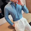 Camisas casuales para hombres 4 colores Otoño Calidad Textura Manga larga para hombres Ropa 2023 Negocios Ropa formal Slim Fit One Line Collar Blusa