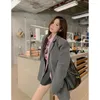 Women's Suits UNXX Grey Blazer Jacket Women Autumn Korean Version 2023 Elegant Loose Medium-Long Casual Long Sleeve Fashion Girl