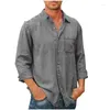 Camicie casual da uomo Solido manica lunga per uomo 2023 Tendenza autunnale Normale tasca allentata Camicia monopetto Moda Top maschili oversize